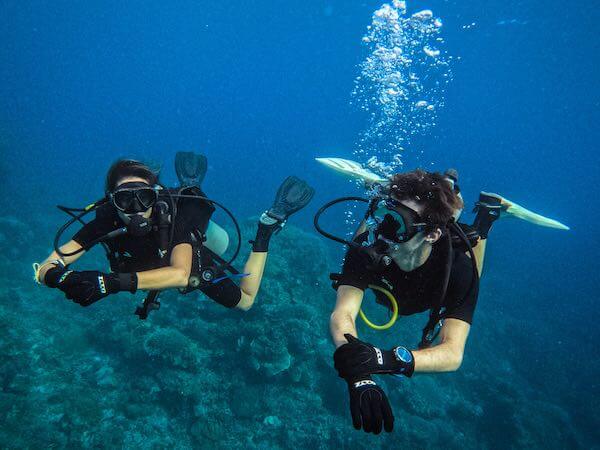 Two divers during open water course in the Philippines.